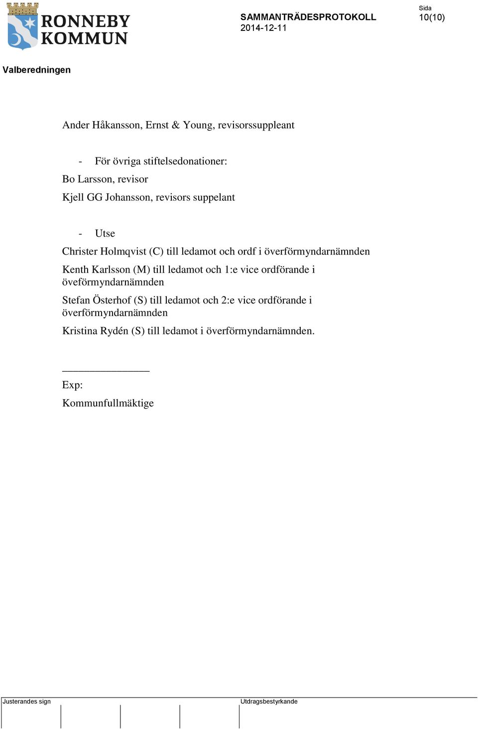 Kenth Karlsson (M) till ledamot och 1:e vice ordförande i öveförmyndarnämnden Stefan Österhof (S) till ledamot och