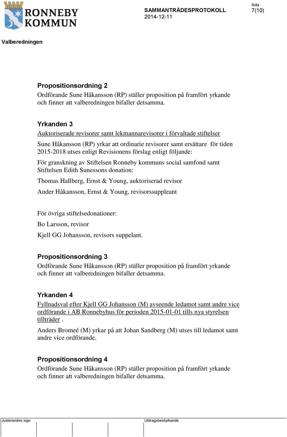 revisor Ander Håkansson, Ernst & Young, revisorssuppleant För övriga stiftelsedonationer: Bo Larsson, revisor Kjell GG Johansson, revisors suppelant.