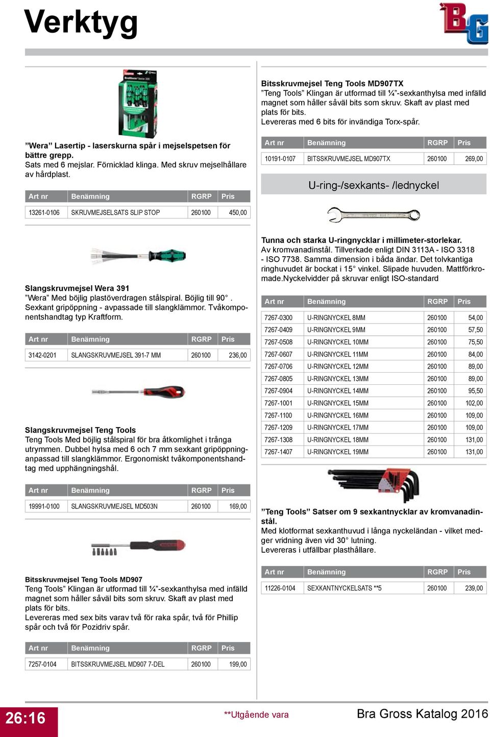 10191-0107 BITSSKRUVMEJSEL MD907TX 0100 9,00 U-ring-/sexkants- /lednyckel 131-0106 SKRUVMEJSELSATS SLIP STOP 0100 450,00 Slangskruvmejsel Wera 391 Wera Med böjlig plastöverdragen stålspiral.