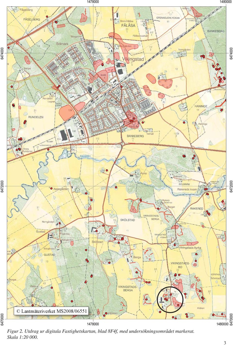 Utdrag ur digitala Fastighetskartan, blad 8F4f, med