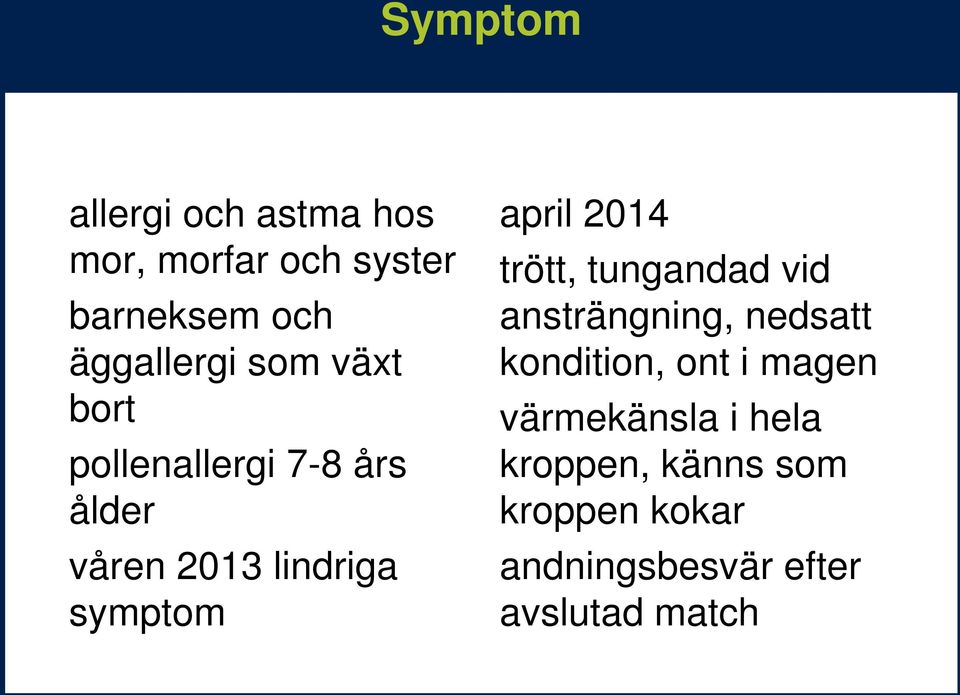 2014 trött, tungandad vid ansträngning, nedsatt kondition, ont i magen