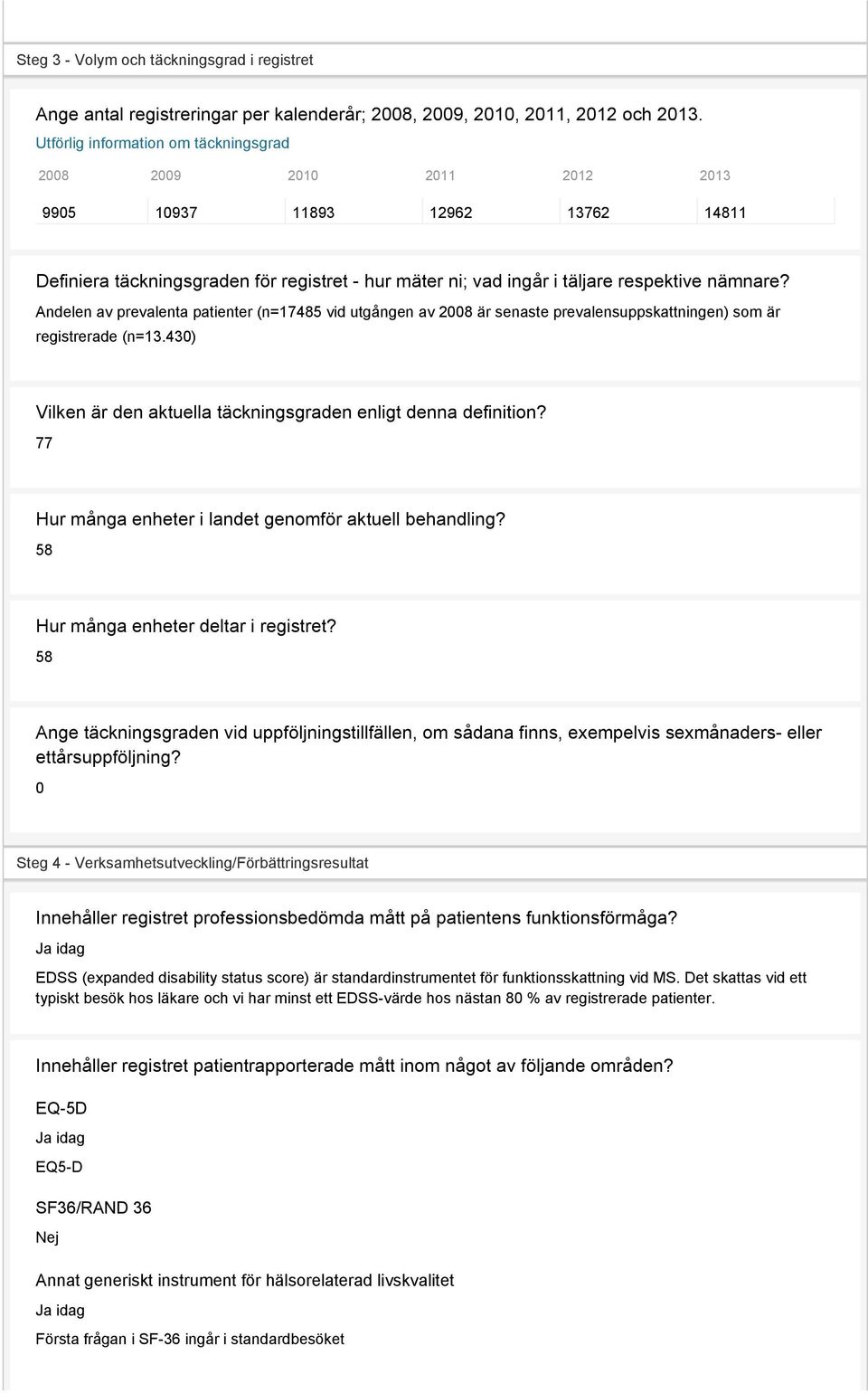 Andelen av prevalenta patienter (n=17485 vid utgången av 2008 är senaste prevalensuppskattningen) som är registrerade (n=13.430) Vilken är den aktuella täckningsgraden enligt denna definition?