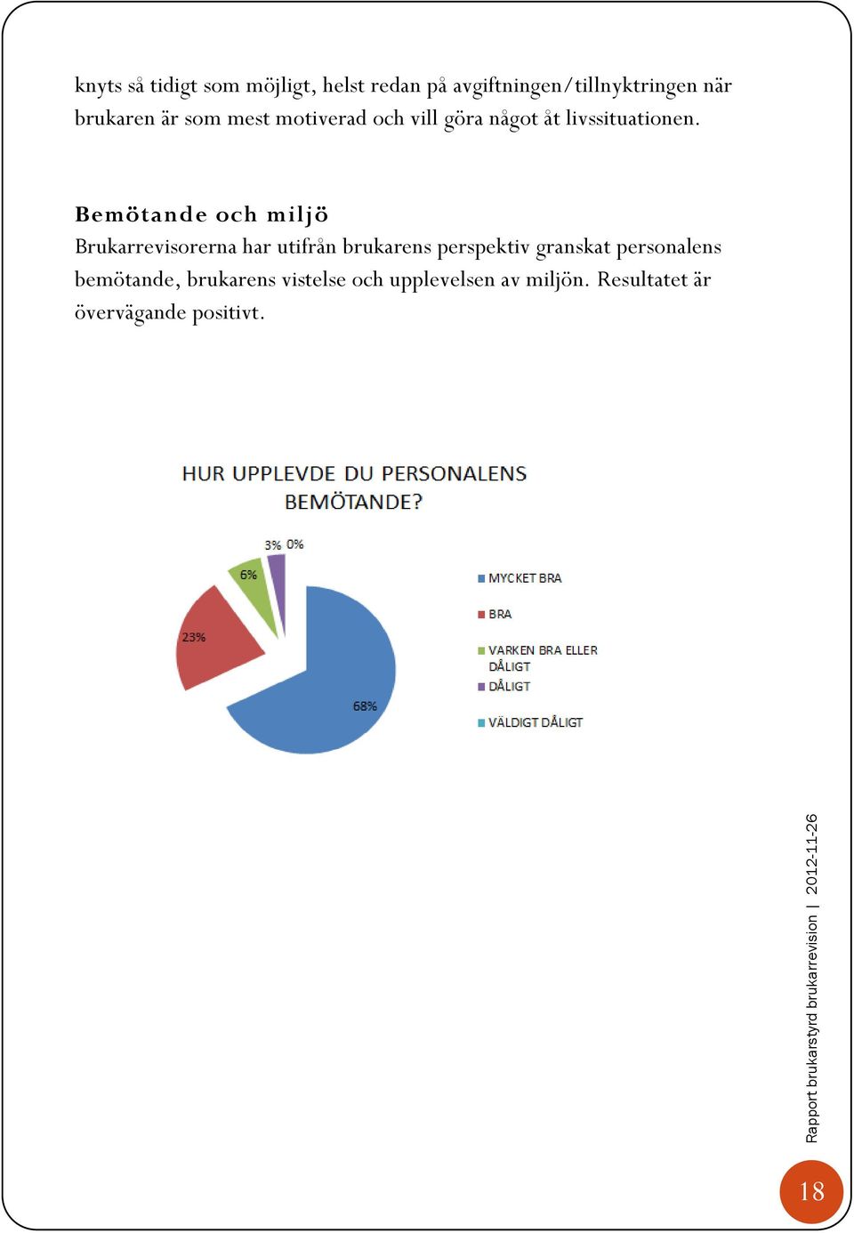 Bemötande och miljö Brukarrevisorerna har utifrån brukarens perspektiv granskat