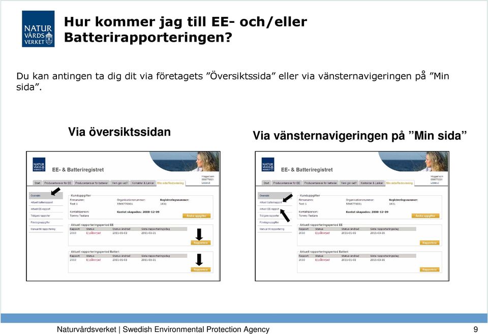 vänsternavigeringen på Min sida.