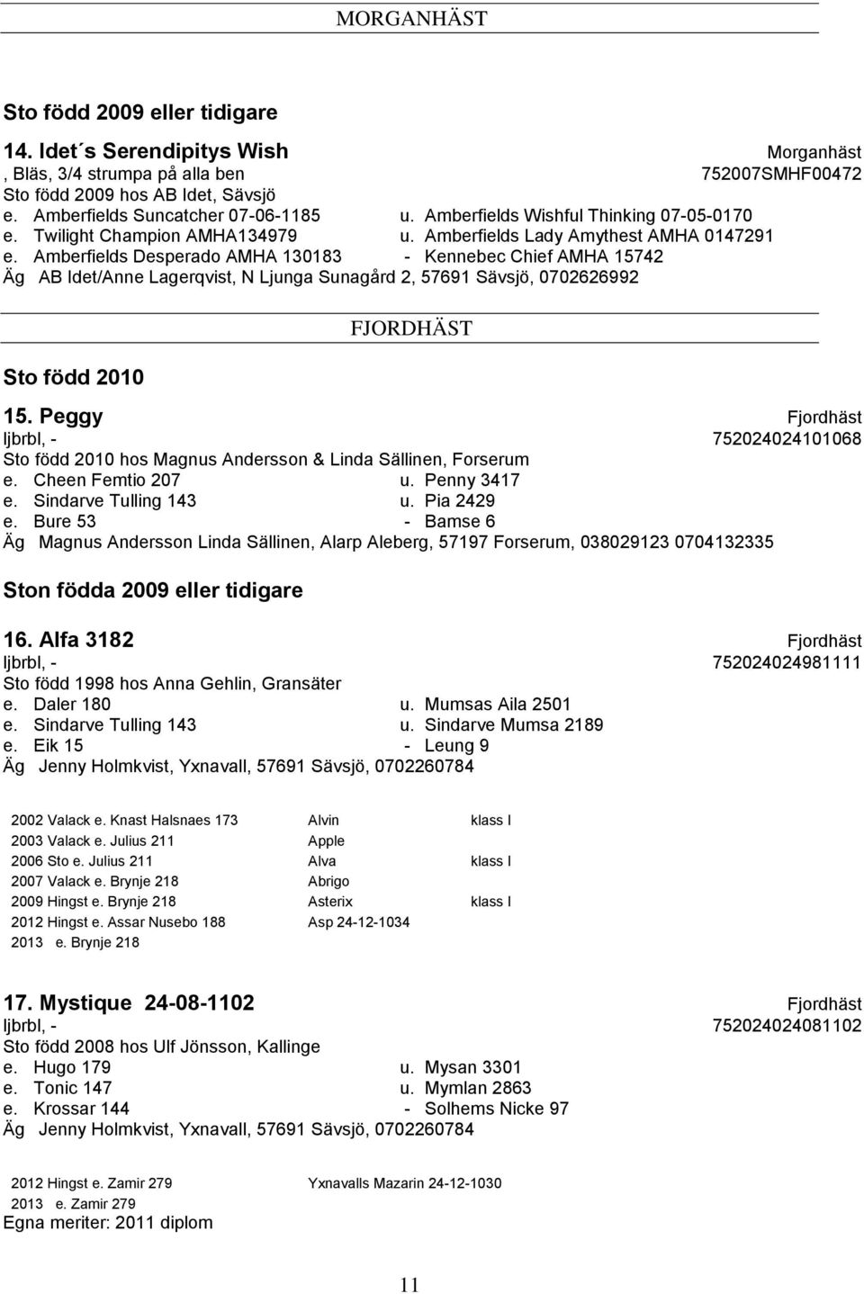 Amberfields Desperado AMHA 130183 - Kennebec Chief AMHA 15742 Äg AB Idet/Anne Lagerqvist, N Ljunga Sunagård 2, 57691 Sävsjö, 0702626992 Sto född 2010 FJORDHÄST 15.