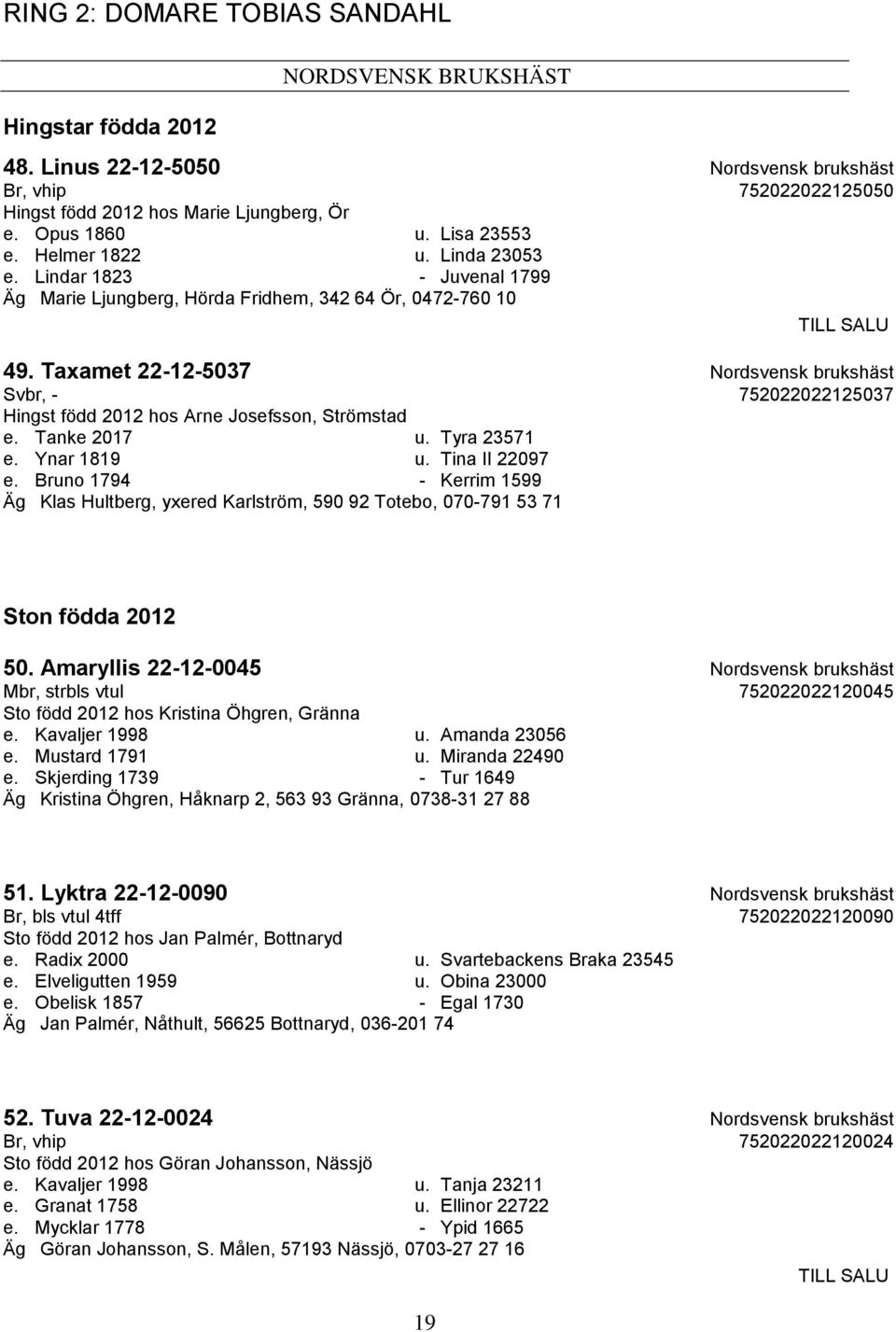 Taxamet 22-12-5037 Nordsvensk brukshäst Svbr, - 752022022125037 Hingst född 2012 hos Arne Josefsson, Strömstad e. Tanke 2017 u. Tyra 23571 e. Ynar 1819 u. Tina II 22097 e.