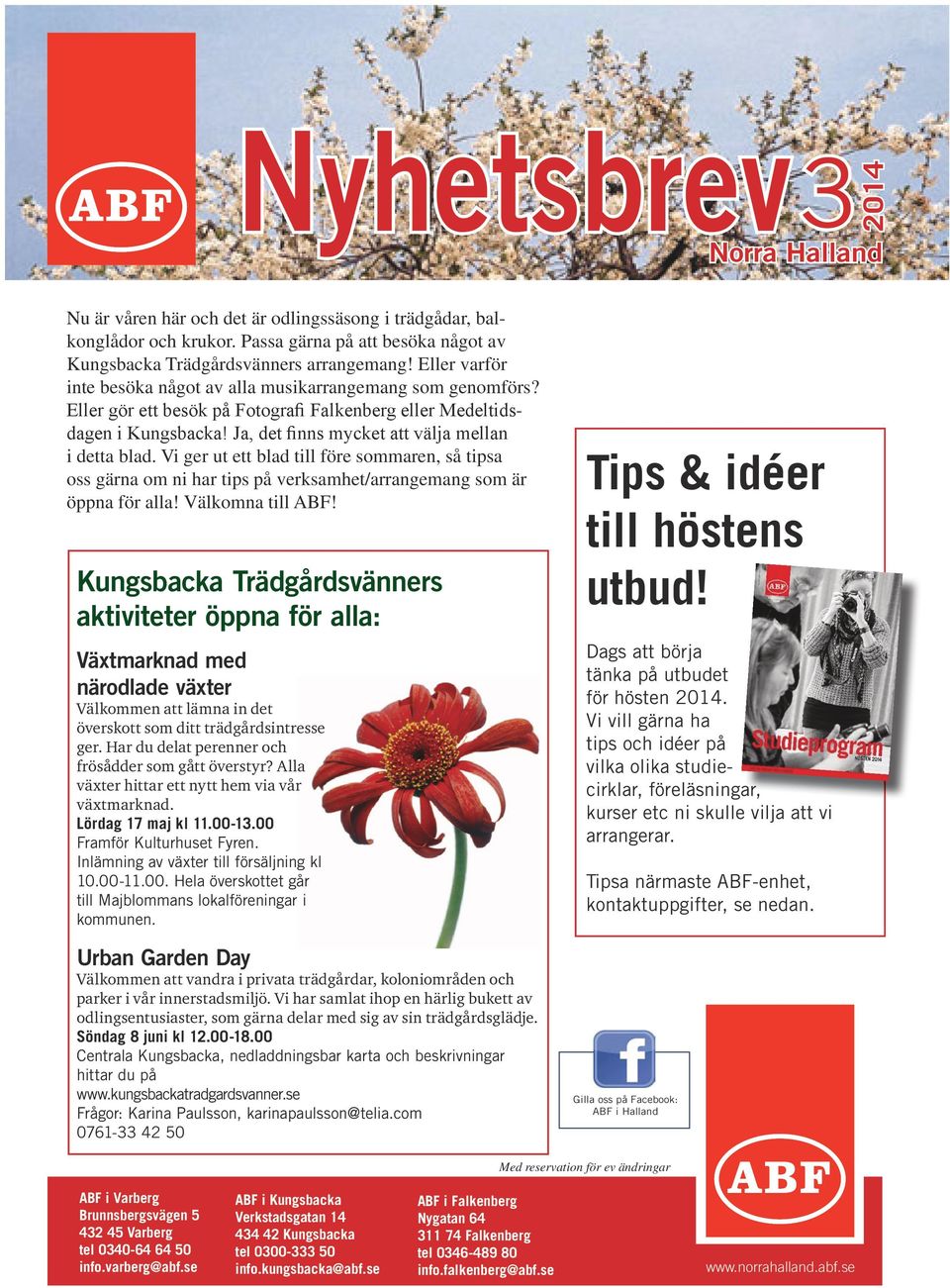 Ja, det finns mycket att välja mellan i detta blad. Vi ger ut ett blad till före sommaren, så tipsa oss gärna om ni har tips på verksamhet/arrangemang som är öppna för alla! Välkomna till ABF!