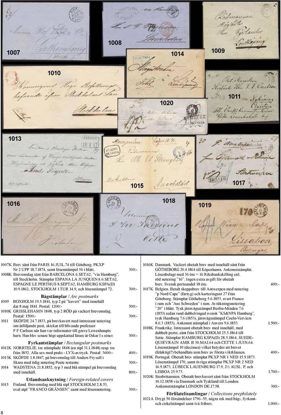 9, och lösenstämpel 72. 300:- Bågstämplar / Arc postmarks 1009 BOXHOLM 19.5.1841, typ 2 på kuvert med innehåll dat 8 maj 1841.
