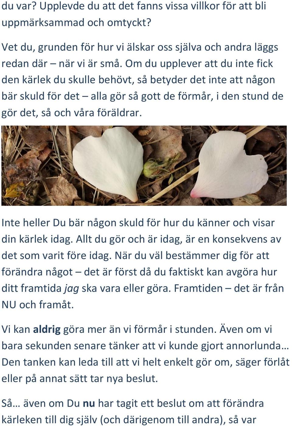 Inte heller Du bär någon skuld för hur du känner och visar din kärlek idag. Allt du gör och är idag, är en konsekvens av det som varit före idag.