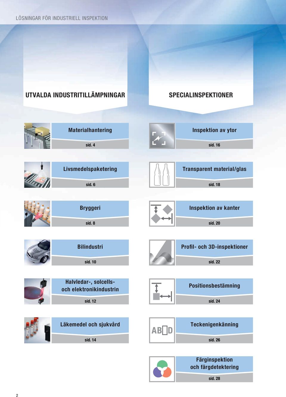 8 sid. 20 Bilindustri Profil- och 3D-inspektioner sid. 10 sid. 22 Halvledar-, solcellsoch elektronikindustrin sid.