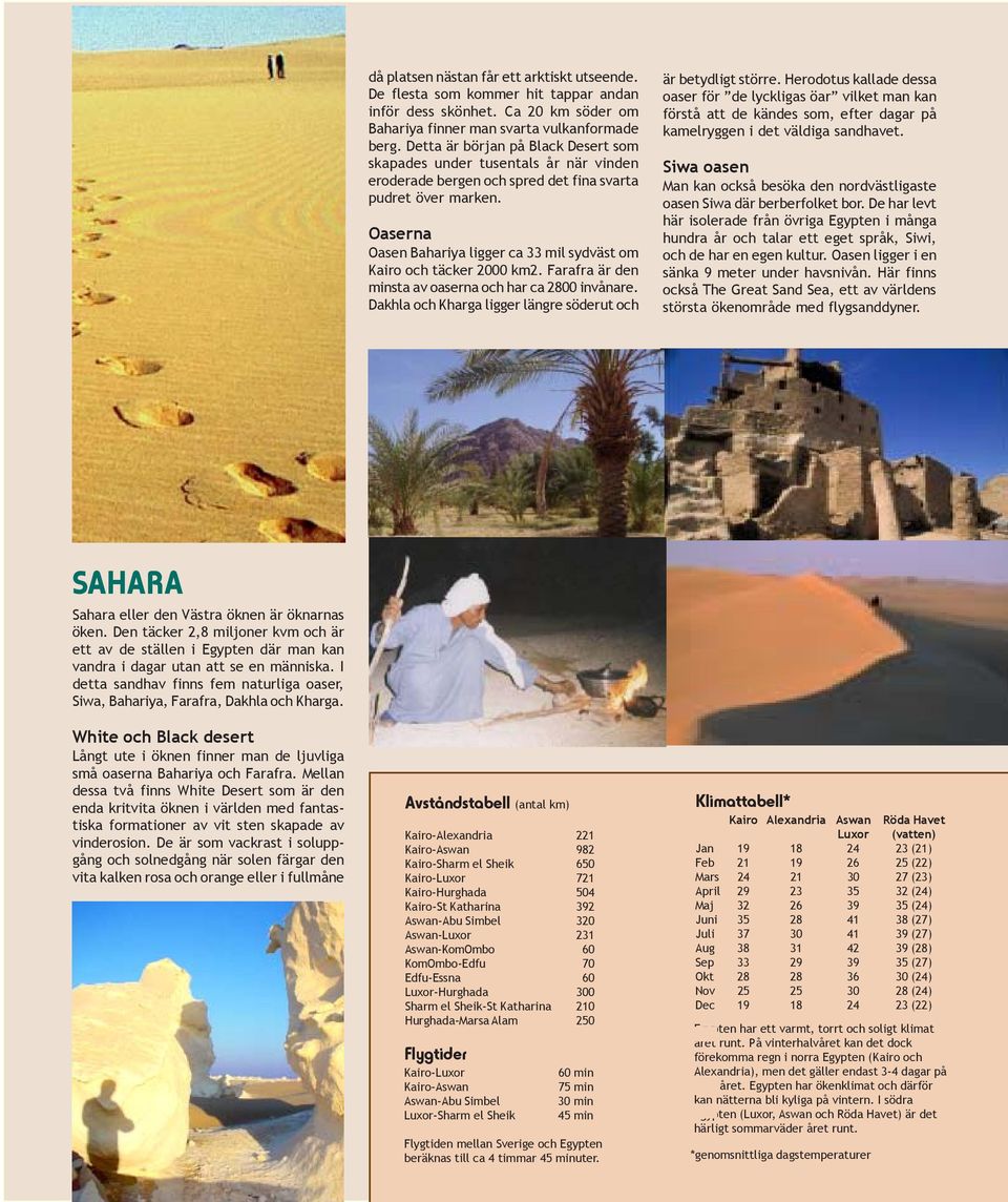 Oaserna Oasen Bahariya ligger ca 33 mil sydväst om Kairo och täcker 2000 km2. Farafra är den minsta av oaserna och har ca 2800 invånare.