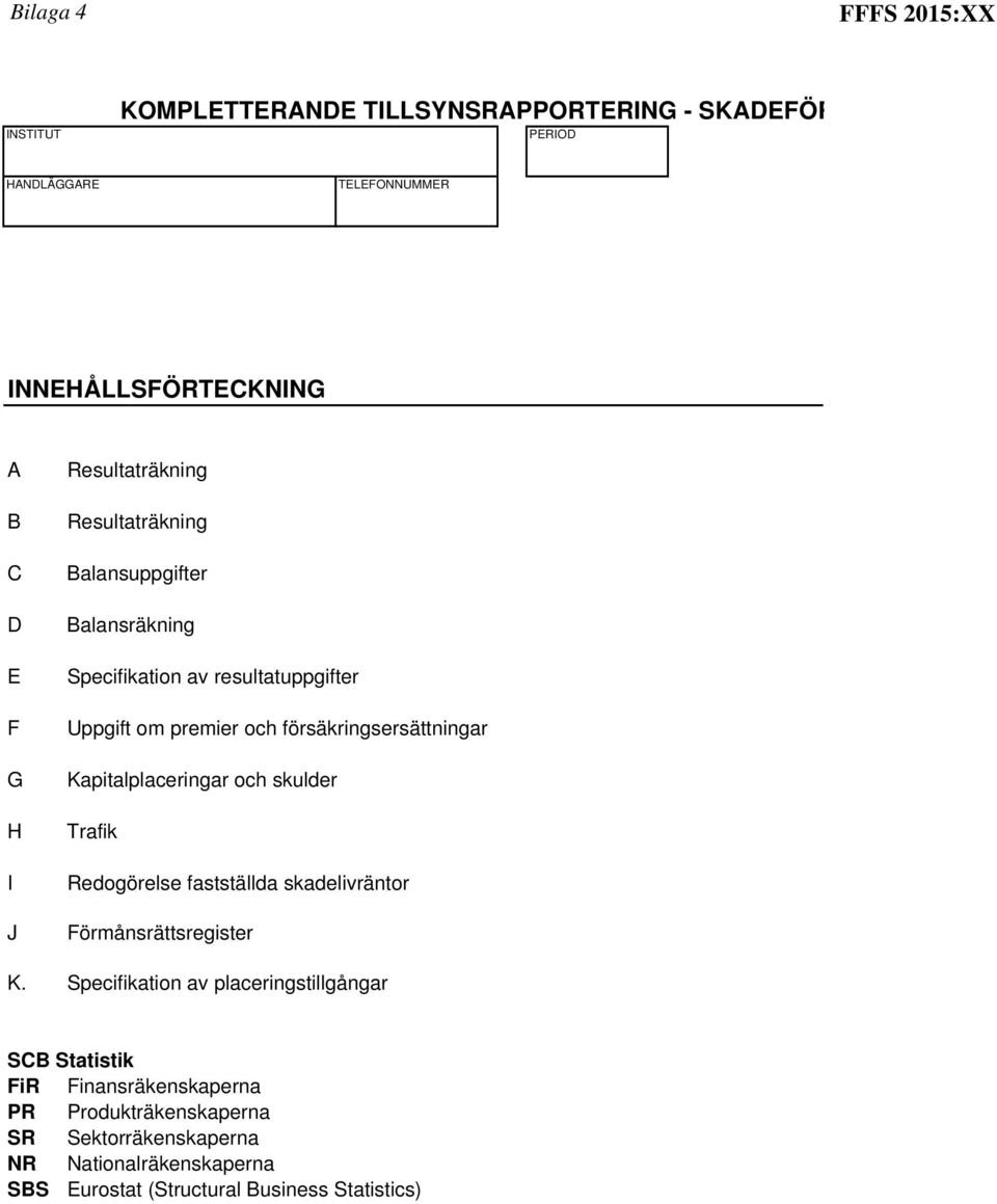 Kapitalplaceringar och skulder Trafik Redogörelse fastställda skadelivräntor Förmånsrättsregister K.