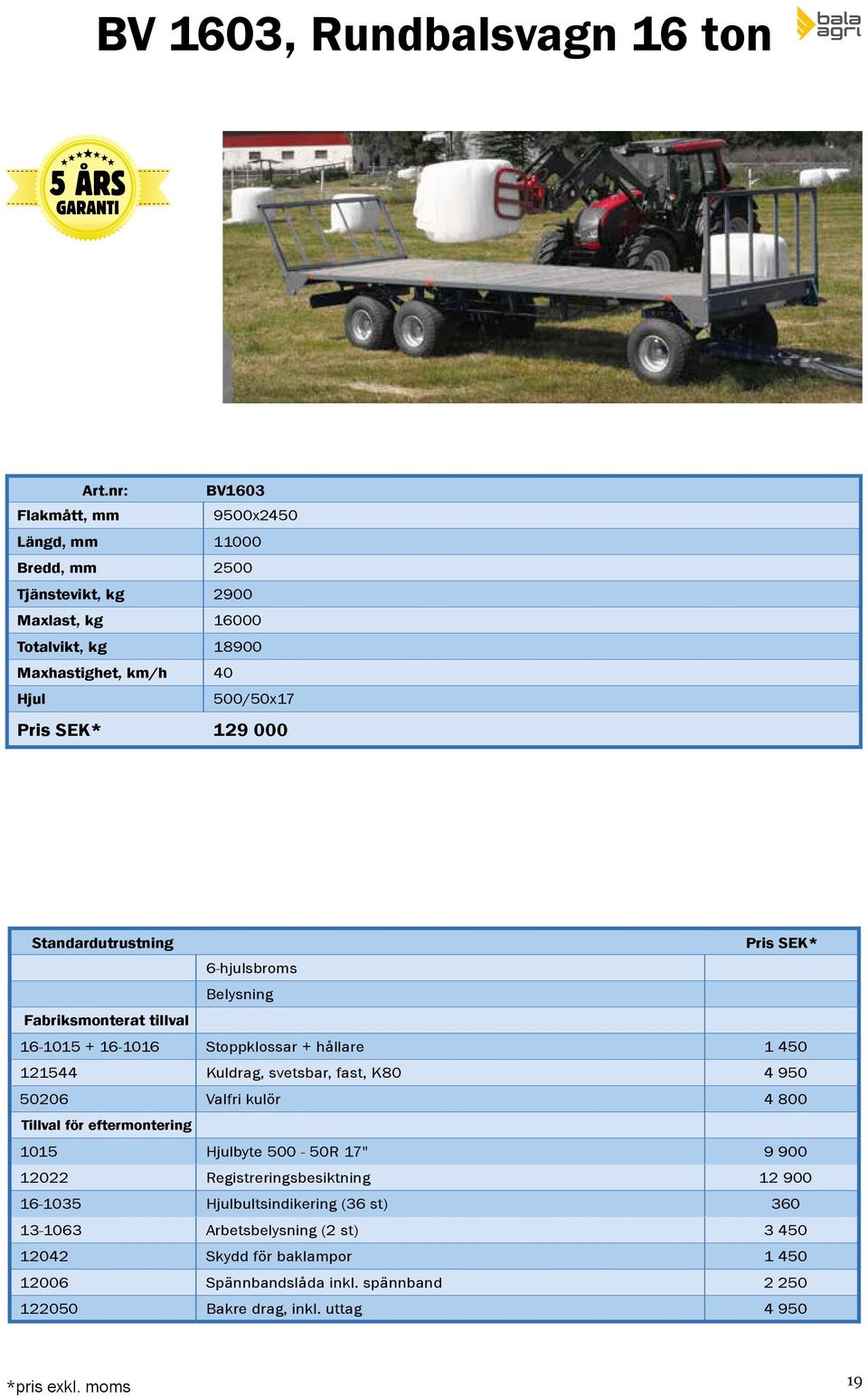 kg 16000 Totalvikt, kg 18900 500/50x17 129 000 6-hjulsbroms 1015 byte 500-50R