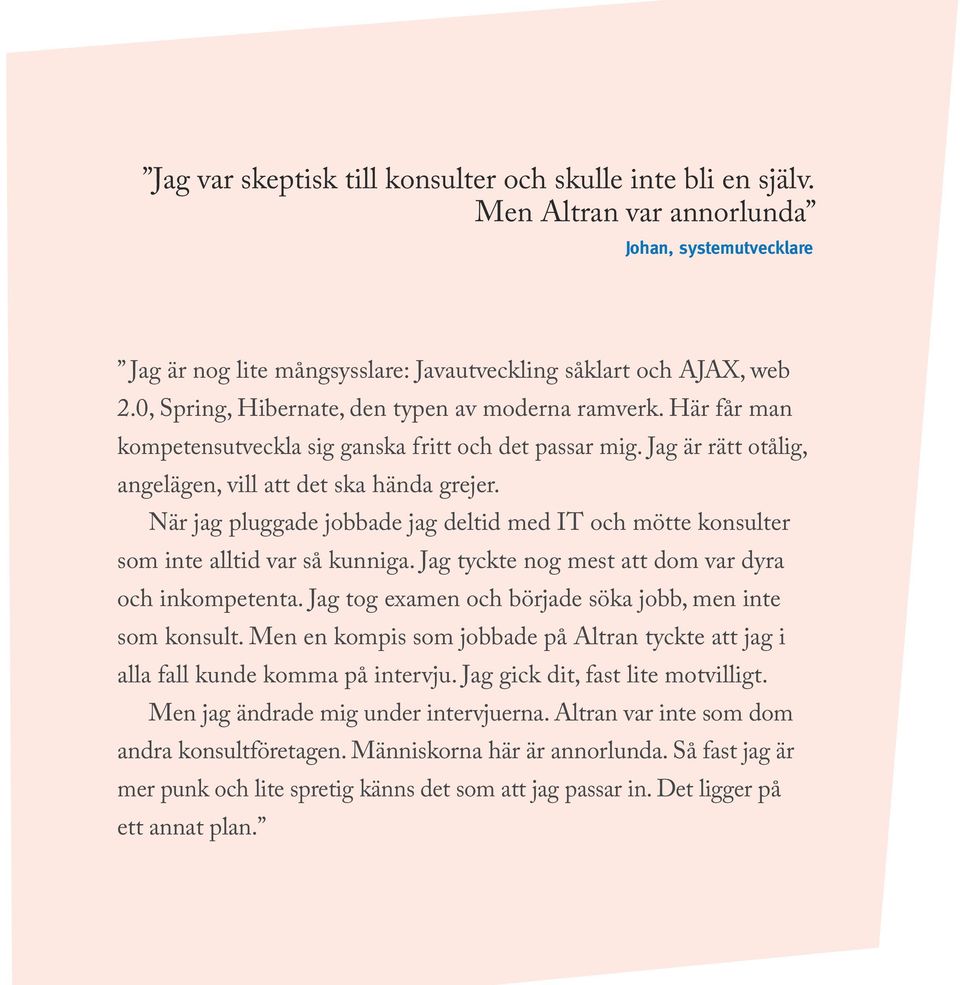 När jag pluggade jobbade jag deltid med IT och mötte konsulter som inte alltid var så kunniga. Jag tyckte nog mest att dom var dyra och inkompetenta.