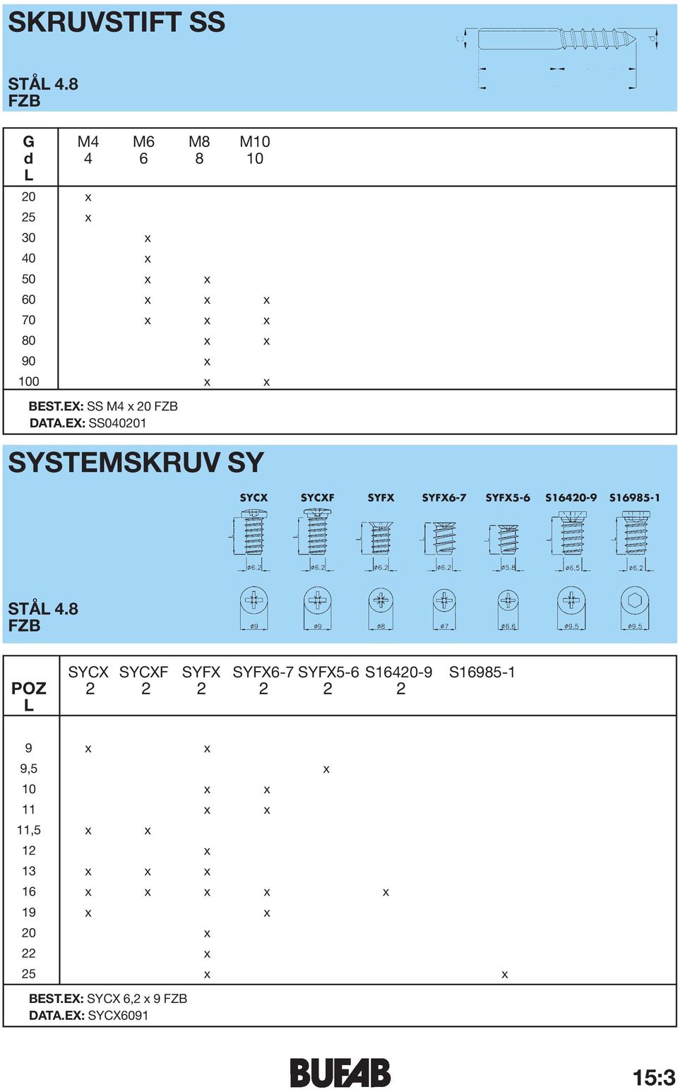 x BEST.EX: SS M4 x 20 DATA.EX: SS040201 SYSTEMSKRUV SY 4.