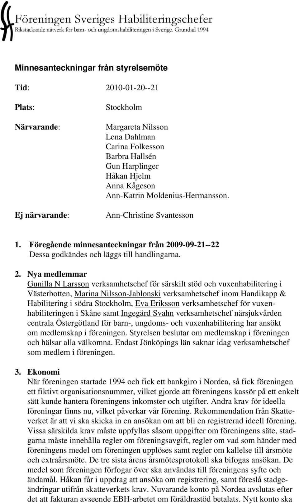 Hjelm Anna Kågeson Ann-Katrin Moldenius-Hermansson. Ann-Christine Svantesson 1. Föregående minnesanteckningar från 20