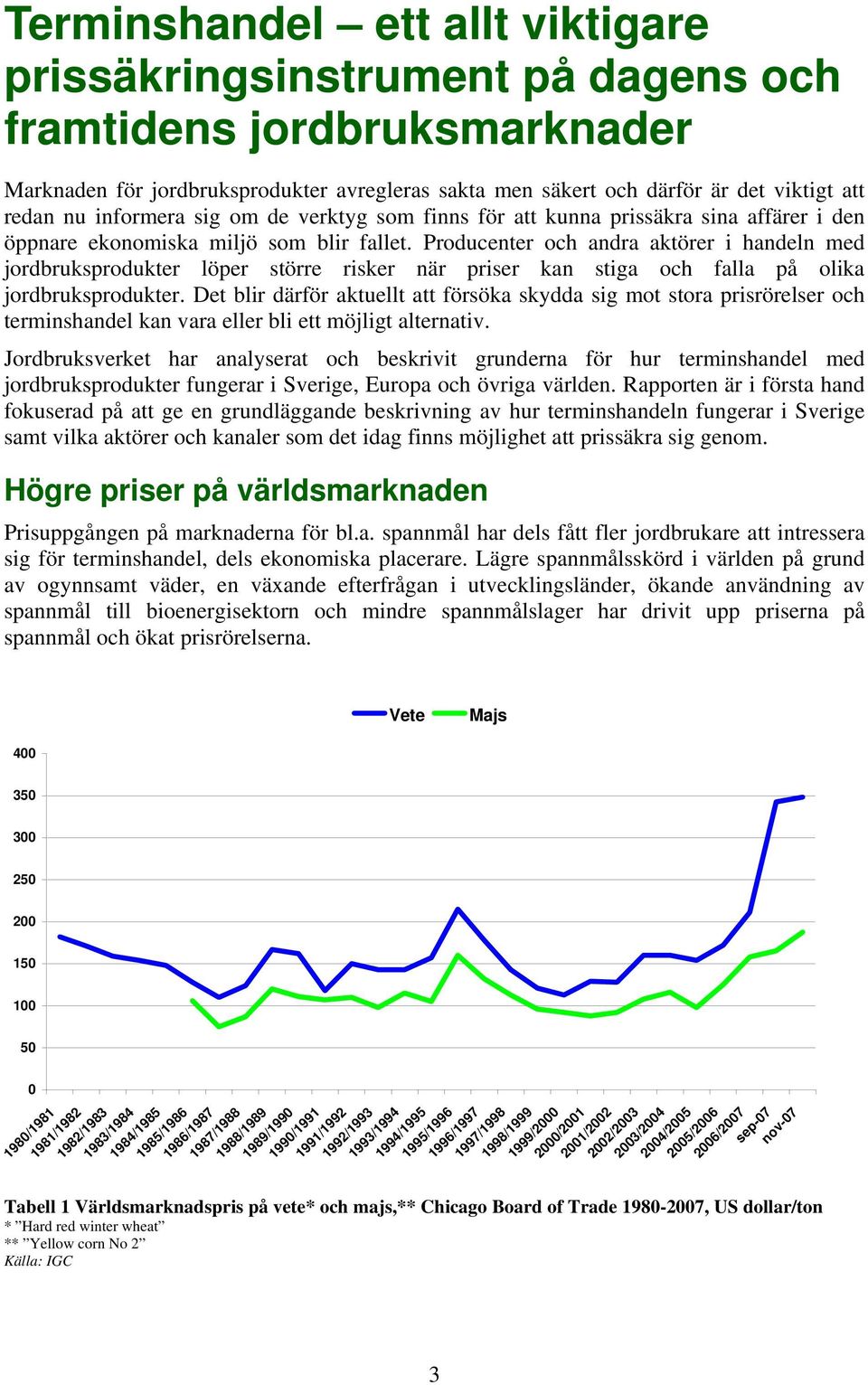 Producenter och andra aktörer i handeln med jordbruksprodukter löper större risker när priser kan stiga och falla på olika jordbruksprodukter.