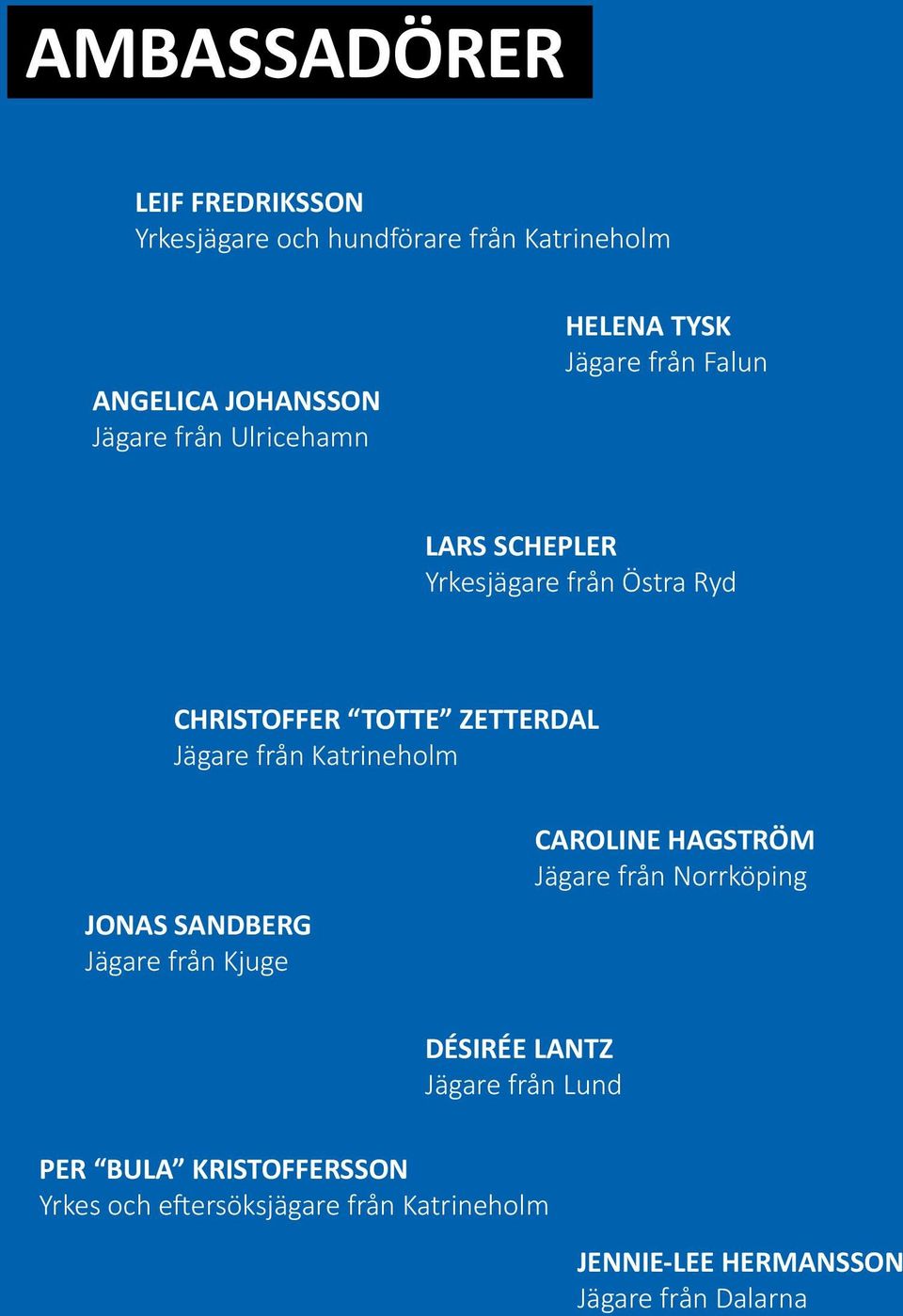 Jägare från Katrineholm JONAS SANDBERG Jägare från Kjuge CAROLINE HAGSTRÖM Jägare från Norrköping DÉSIRÉE LANTZ