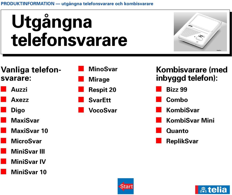 10 MinoSvar Mirage Respit 20 SvarEtt VocoSvar Kombisvarare (med