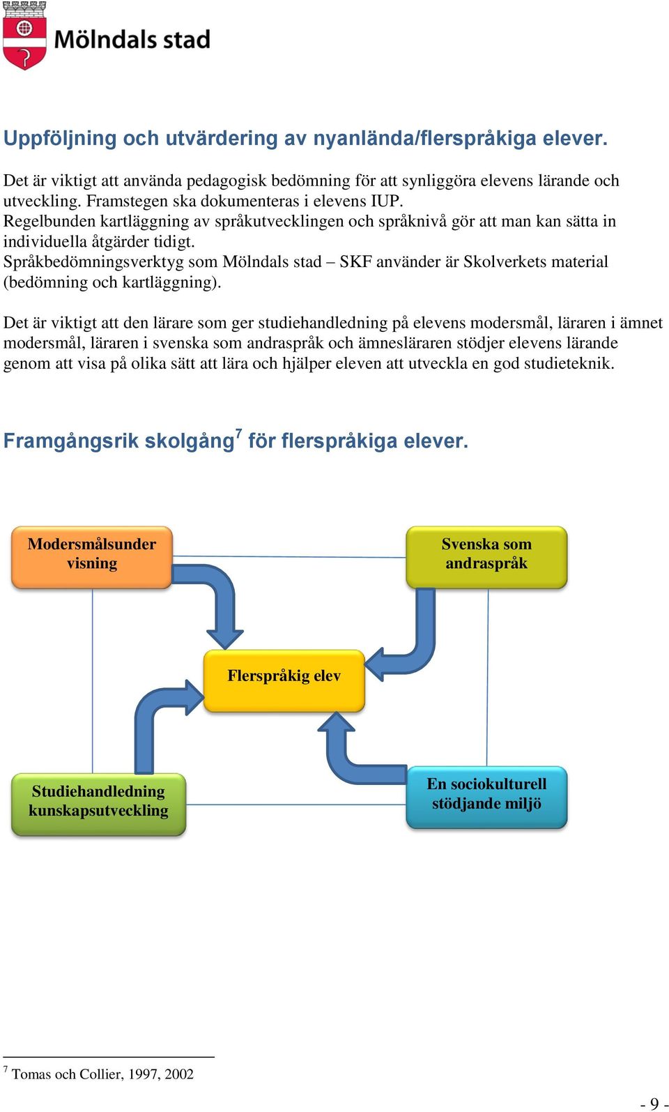 Språkbedömningsverktyg som Mölndals stad SKF använder är Skolverkets material (bedömning och kartläggning).