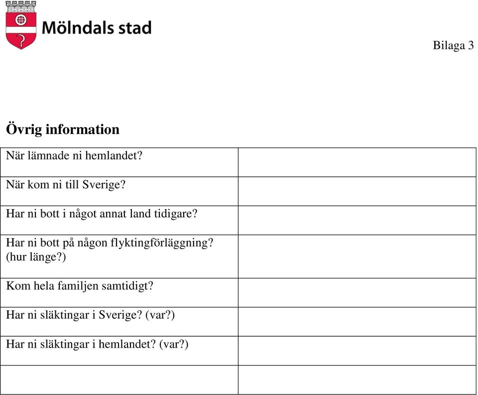 Har ni bott på någon flyktingförläggning? (hur länge?