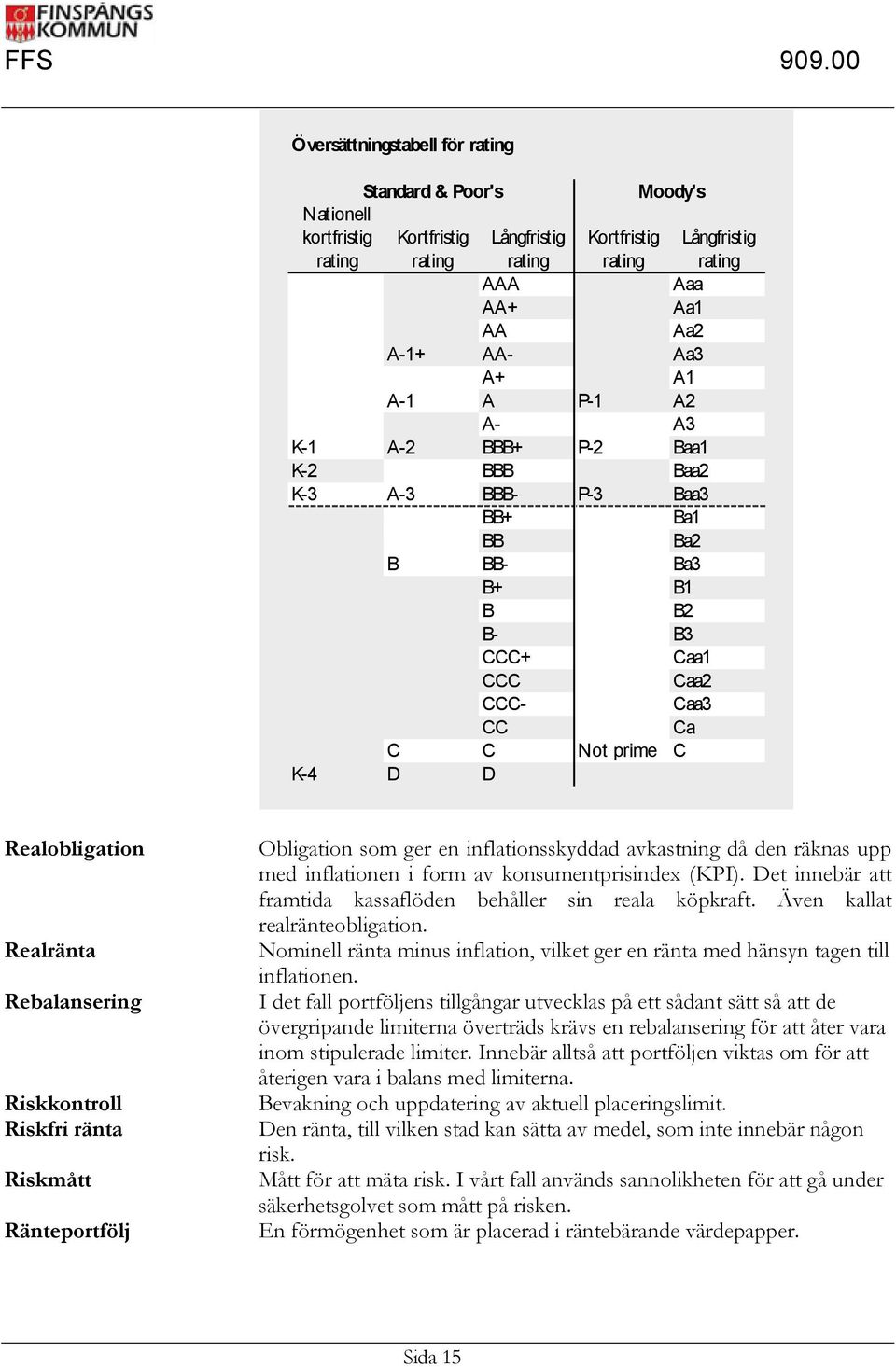 Realränta Rebalansering Riskkontroll Riskfri ränta Riskmått Ränteportfölj Obligation som ger en inflationsskyddad avkastning då den räknas upp med inflationen i form av konsumentprisindex (KPI).