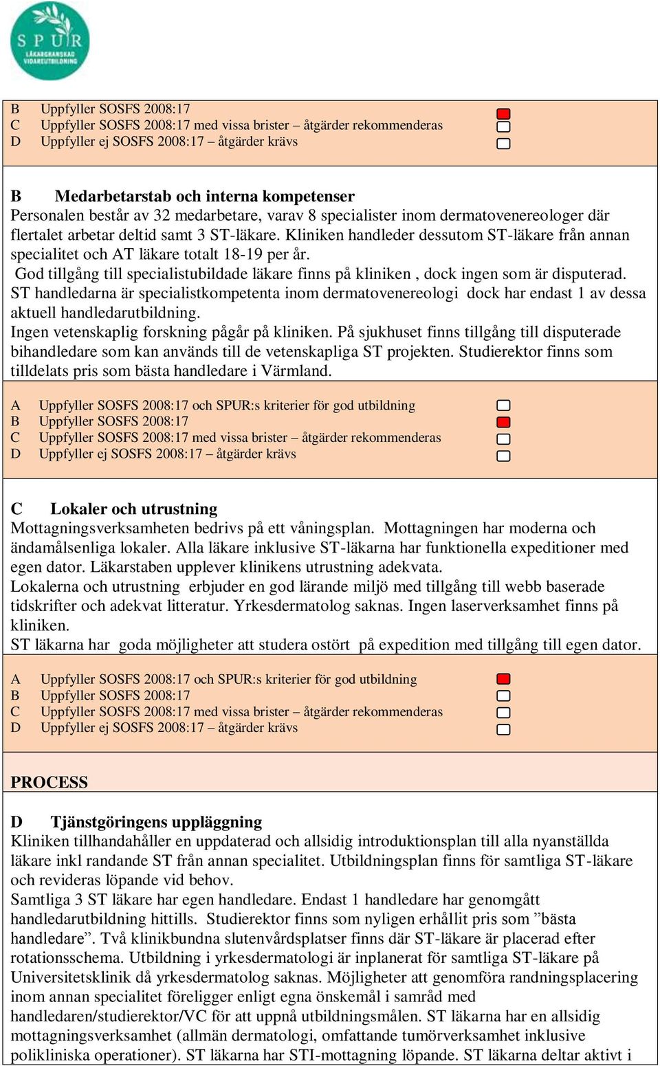 ST handledarna är specialistkompetenta inom dermatovenereologi dock har endast 1 av dessa aktuell handledarutbildning. Ingen vetenskaplig forskning pågår på kliniken.