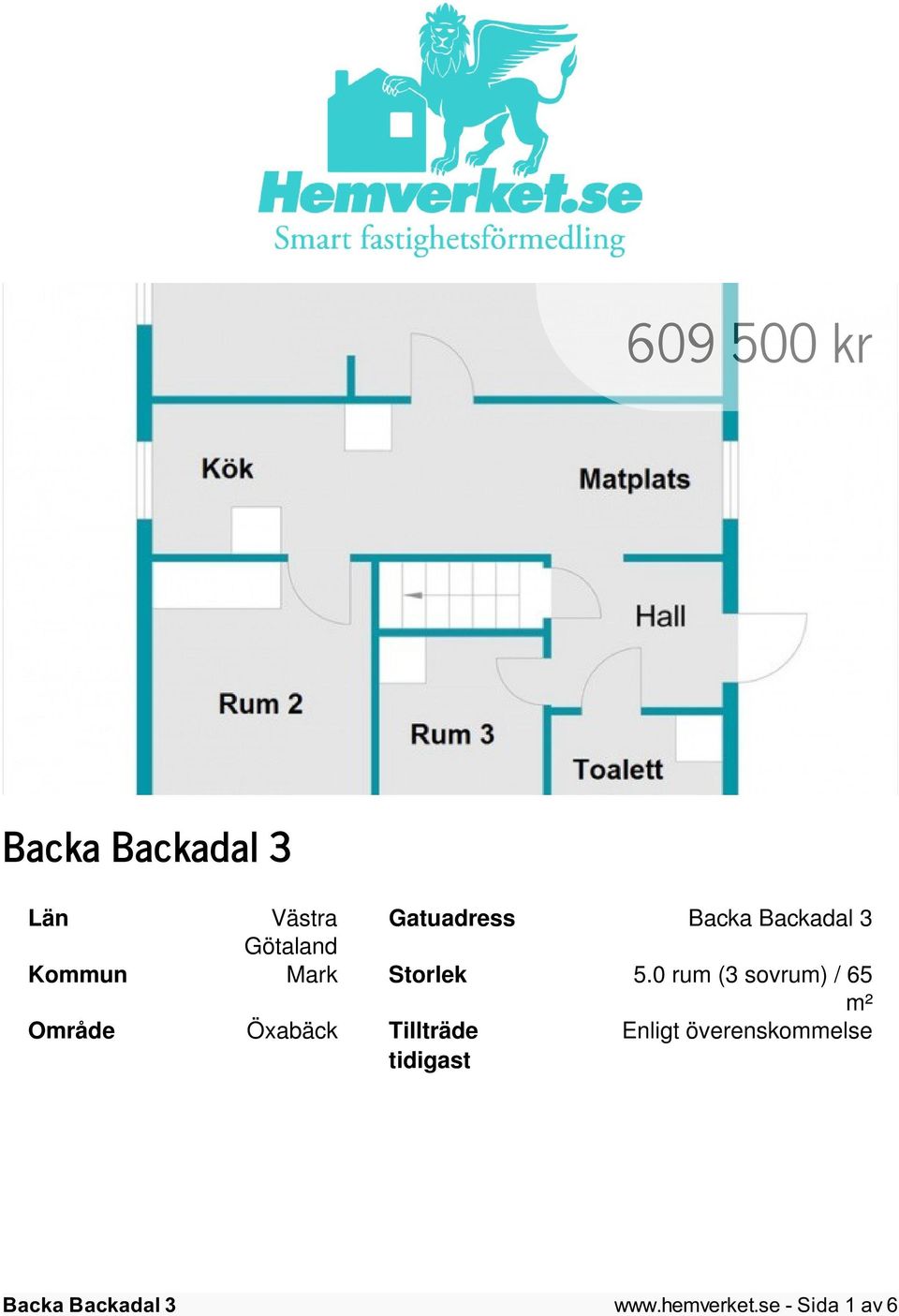 0 rum (3 sovrum) / 65 m² Område Öxabäck