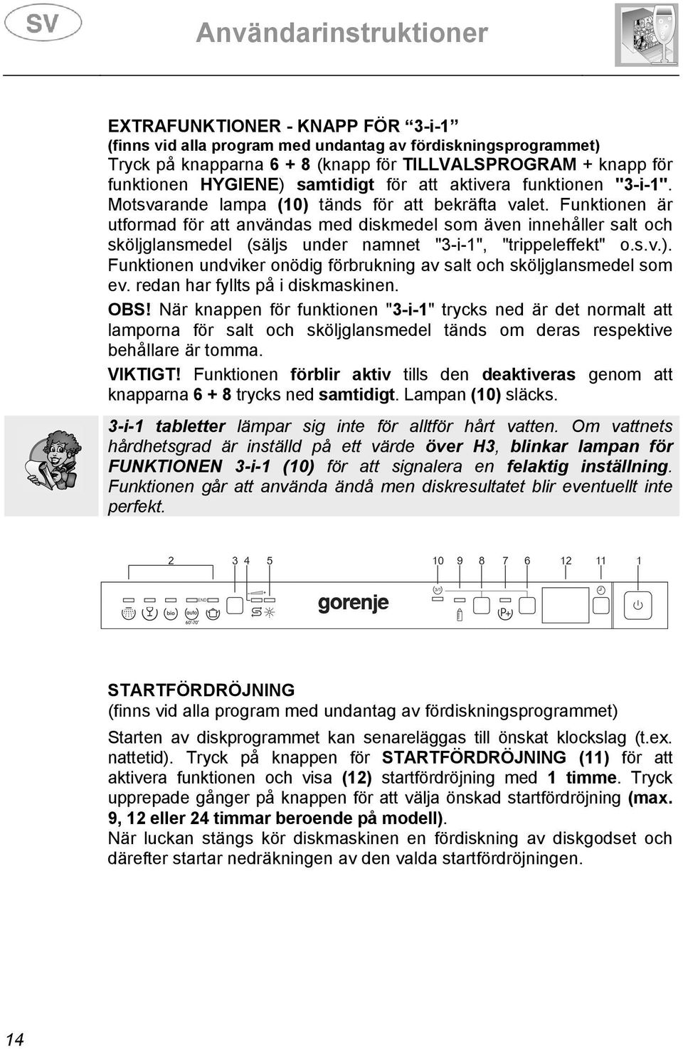 Funktionen är utformad för att användas med diskmedel som även innehåller salt och sköljglansmedel (säljs under namnet "3-i-1", "trippeleffekt" o.s.v.).