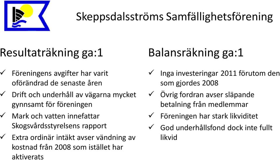kostnad från 2008 som istället har aktiverats Balansräkning ga:1 Inga investeringar 2011 förutom den som gjordes 2008