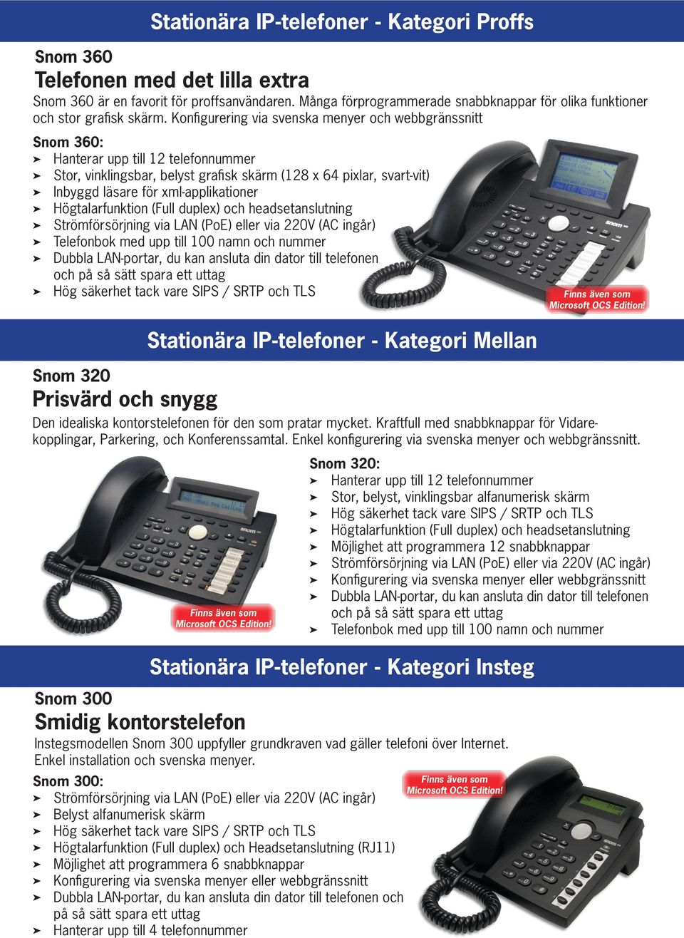 och headsetanslutning Strömförsörjning via LAN (PoE) eller via 220V (AC ingår) Telefonbok med upp till 100 namn och nummer Dubbla LAN-portar, du kan ansluta din dator till telefonen och på så sätt