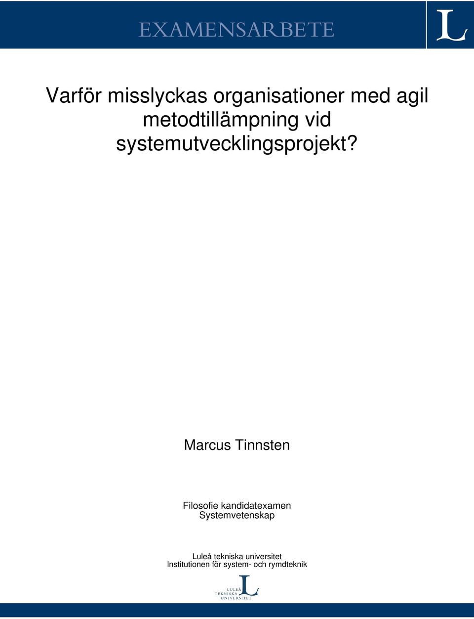 Marcus Tinnsten Filosofie kandidatexamen Systemvetenskap