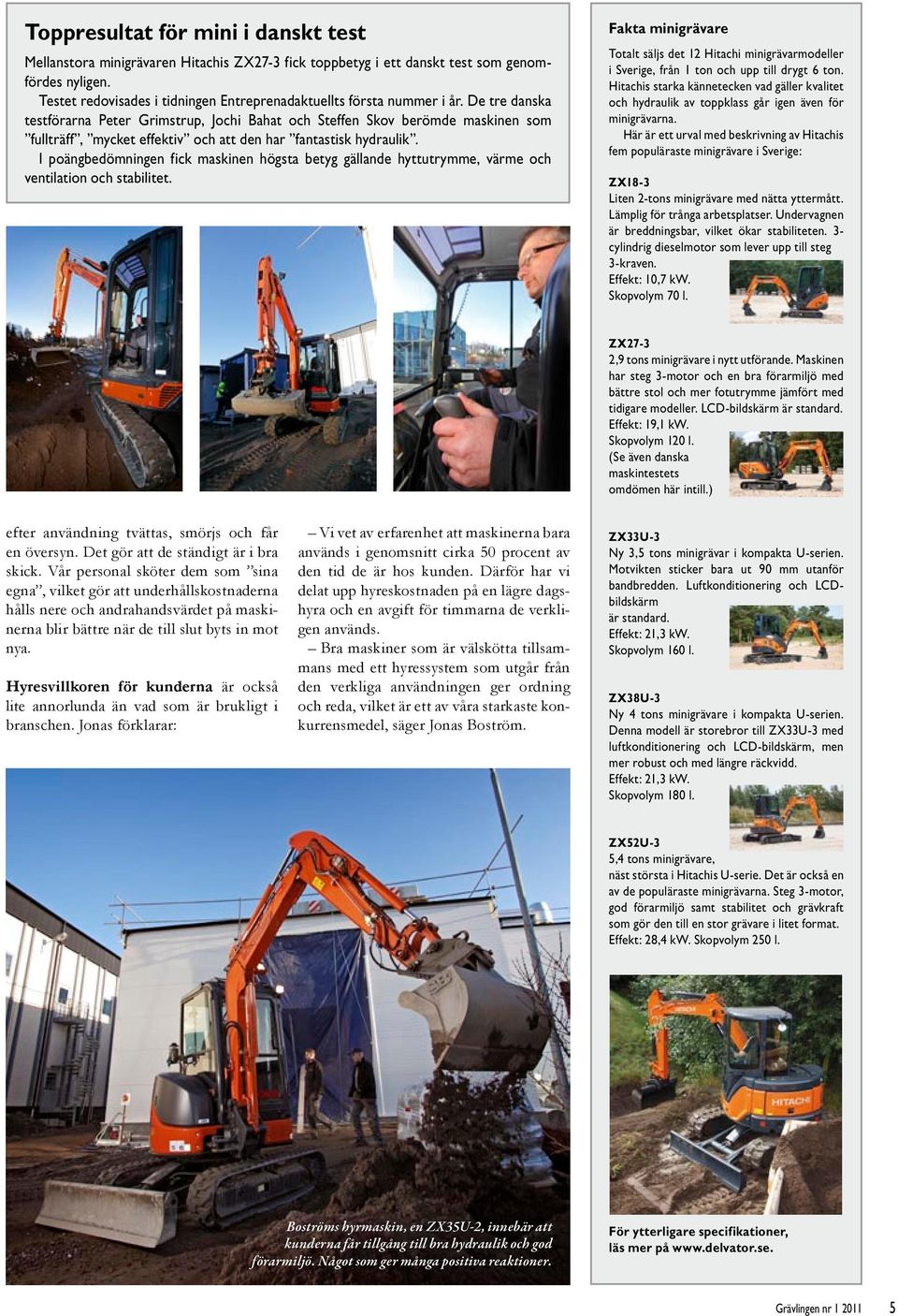 De tre danska testförarna Peter Grimstrup, Jochi Bahat och Steffen Skov berömde maskinen som fullträff, mycket effektiv och att den har fantastisk hydraulik.