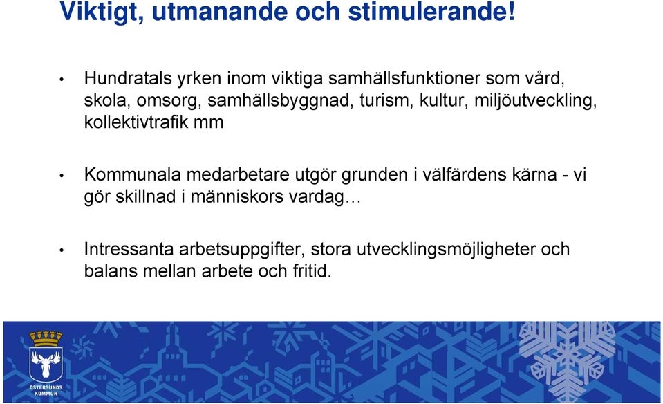 turism, kultur, miljöutveckling, kollektivtrafik mm Kommunala medarbetare utgör grunden i