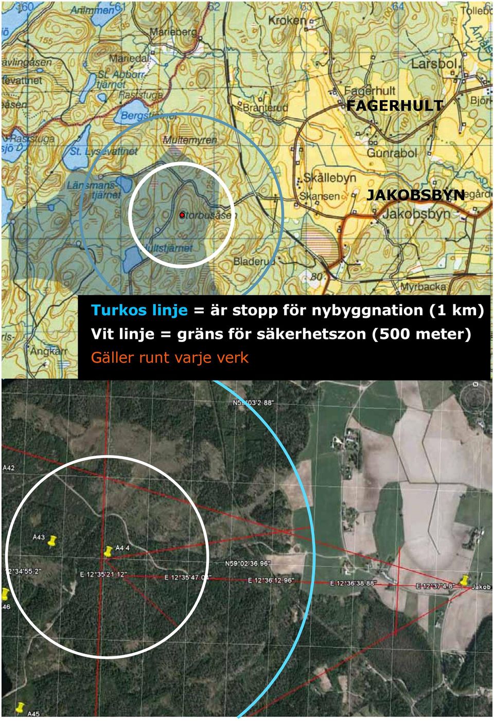 Vit linje = gräns för säkerhetszon