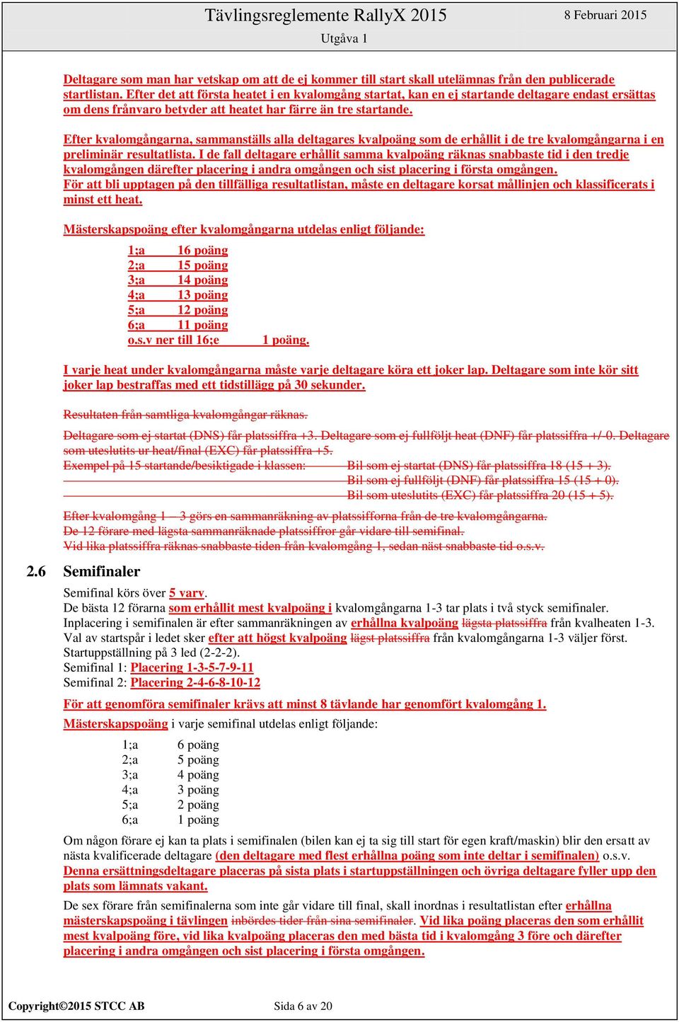 Efter kvalomgångarna, sammanställs alla deltagares kvalpoäng som de erhållit i de tre kvalomgångarna i en preliminär resultatlista.