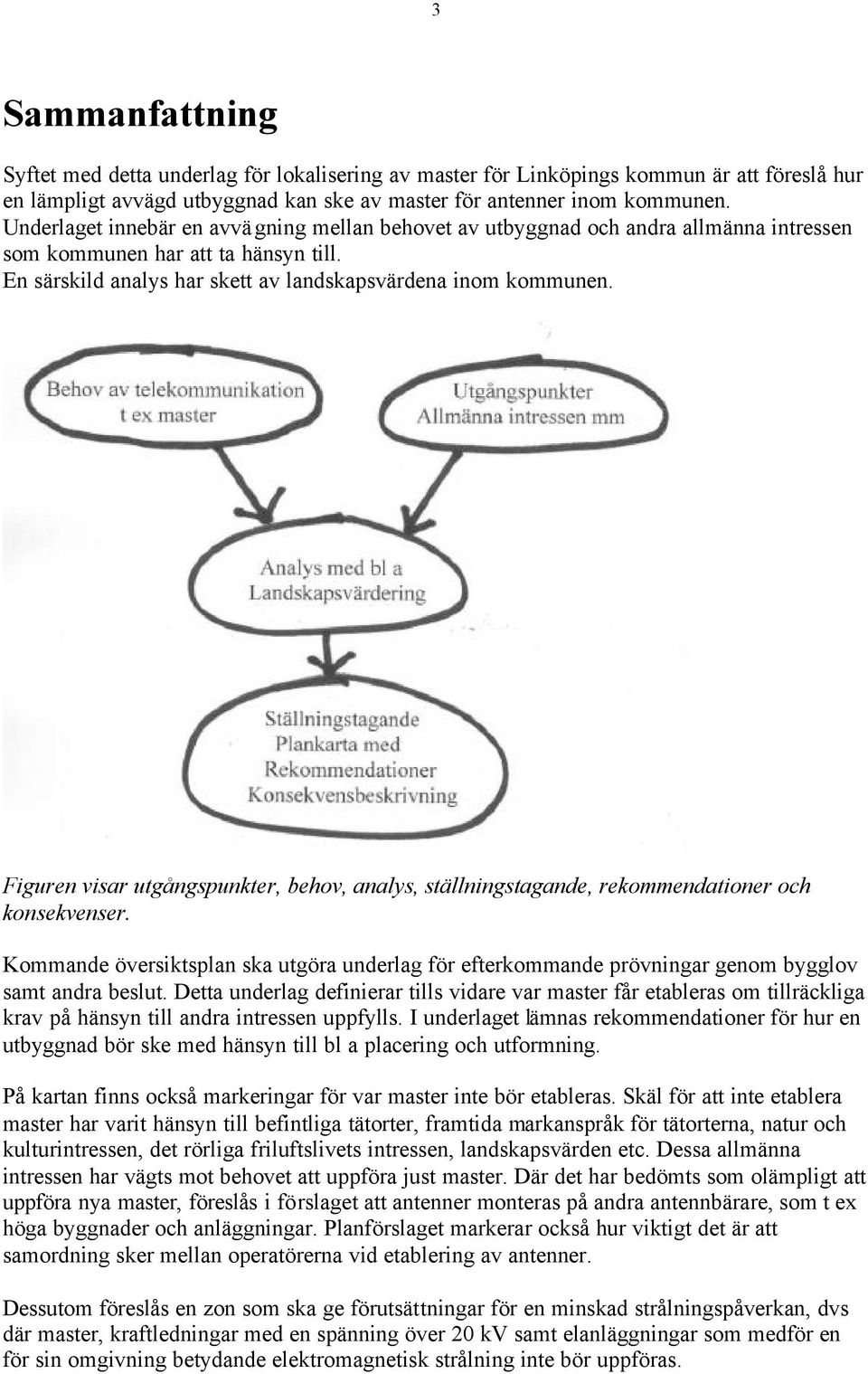 Figuren visar utgångspunkter, behov, analys, ställningstagande, rekommendationer och konsekvenser.