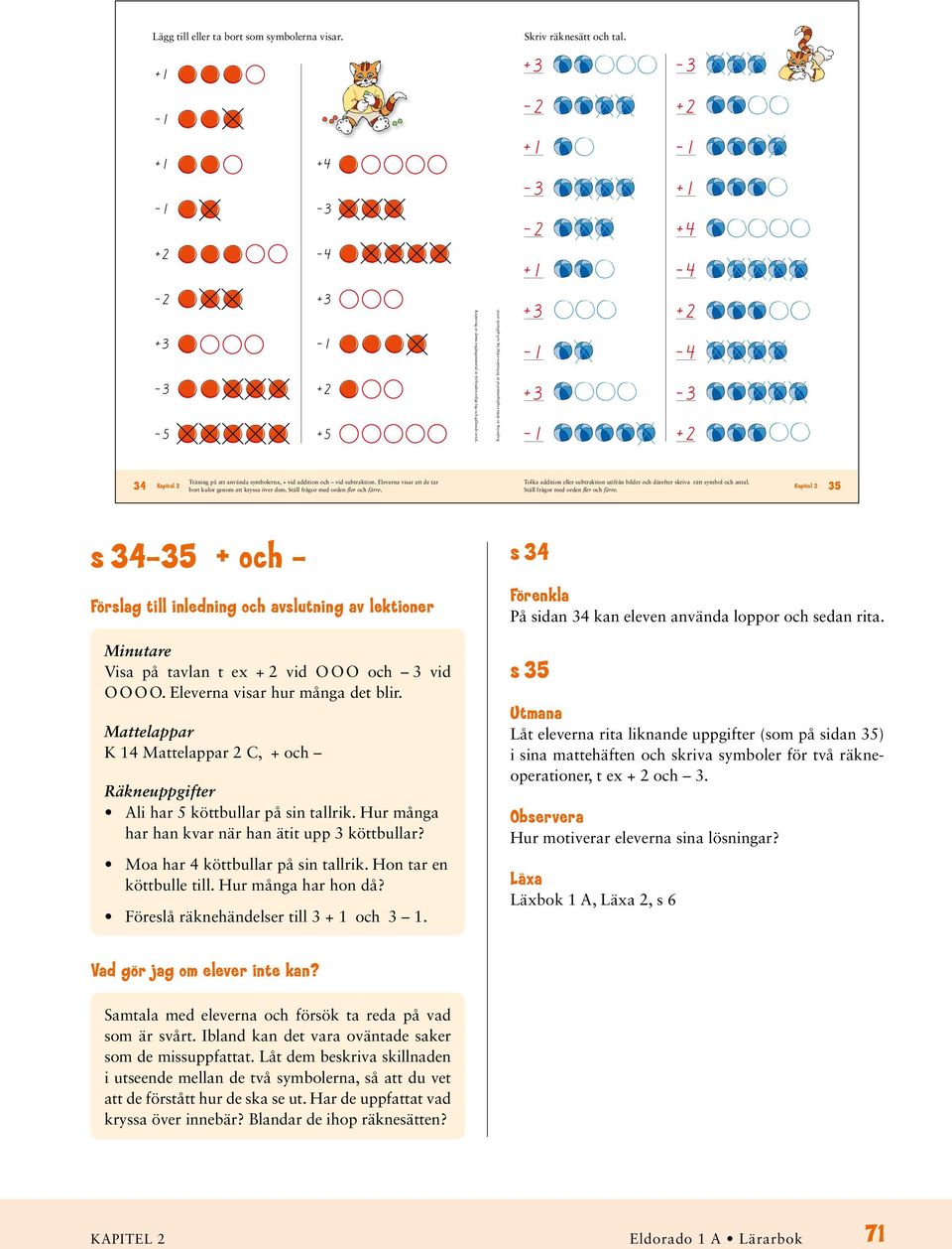 indb 3 s 3 3 + och Förslag till inledning och avslutning av lektioner Minutare Visa på tavlan t ex + 2 vid O O O och 3 vid O O O O. Eleverna visar hur många det blir.