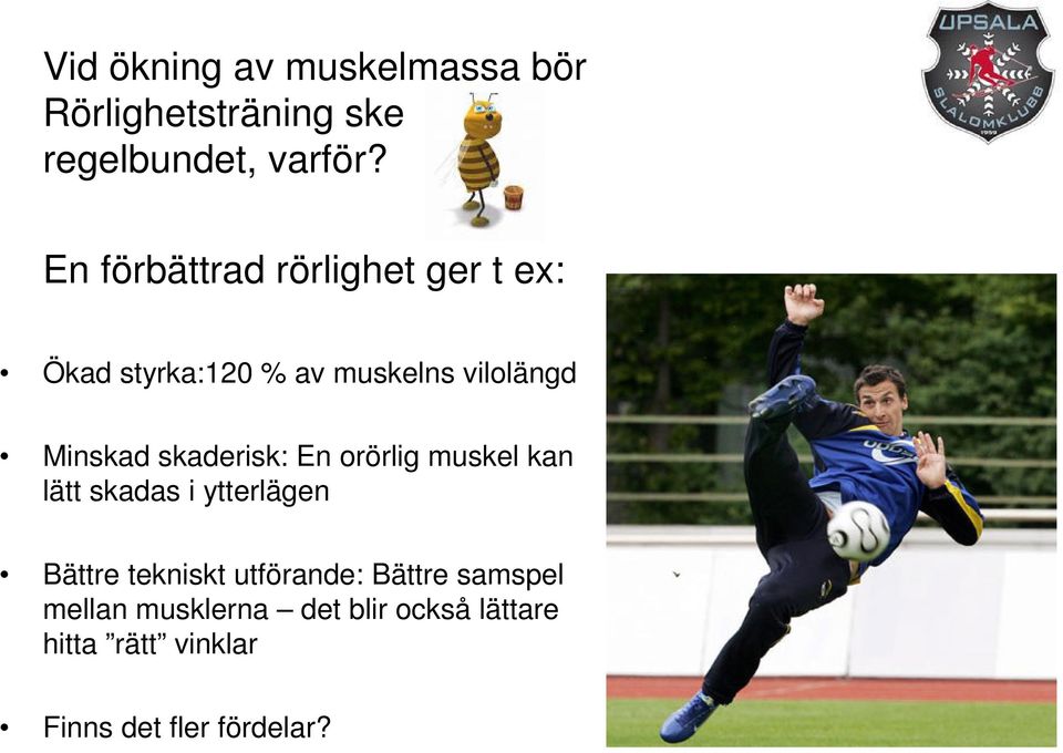 skaderisk: En orörlig muskel kan lätt skadas i ytterlägen Bättre tekniskt utförande: