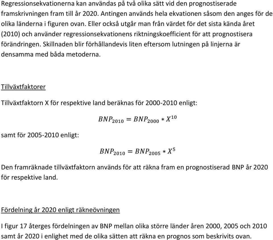 Skillnaden blir förhållandevis liten eftersom lutningen på linjerna är densamma med båda metoderna.