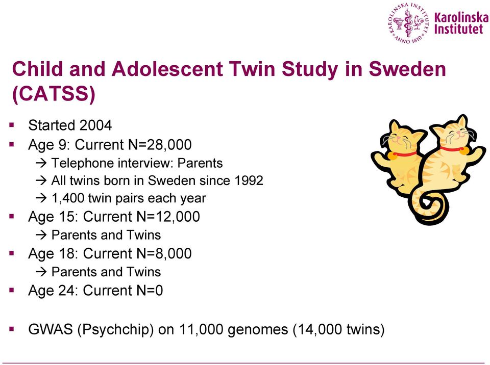 twin pairs each year Age 15: Current N=12,000 Parents and Twins Age 18: Current