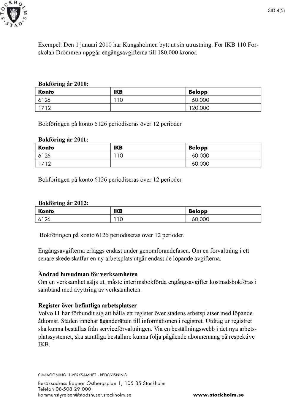 Om en förvaltning i ett senare skede skaffar en ny arbetsplats utgår endast de löpande avgifterna.