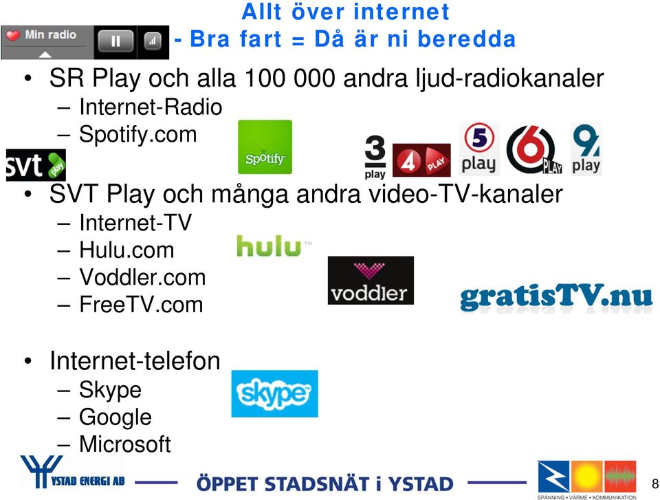 com SVT Play och många andra video-tv-kanaler Internet-TV Hulu.