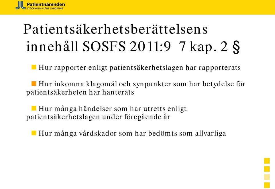 synpunkter som har betydelse för patientsäkerheten har hanterats Hur många händelser