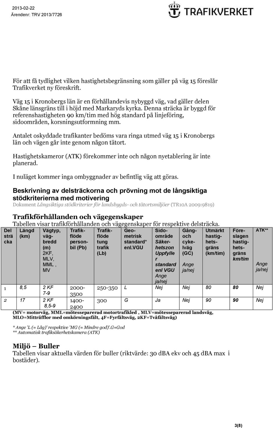 Denna sträcka är byggd för referenshastigheten 90 km/tim med hög standard på linjeföring, sidoområden, korsningsutformning mm.