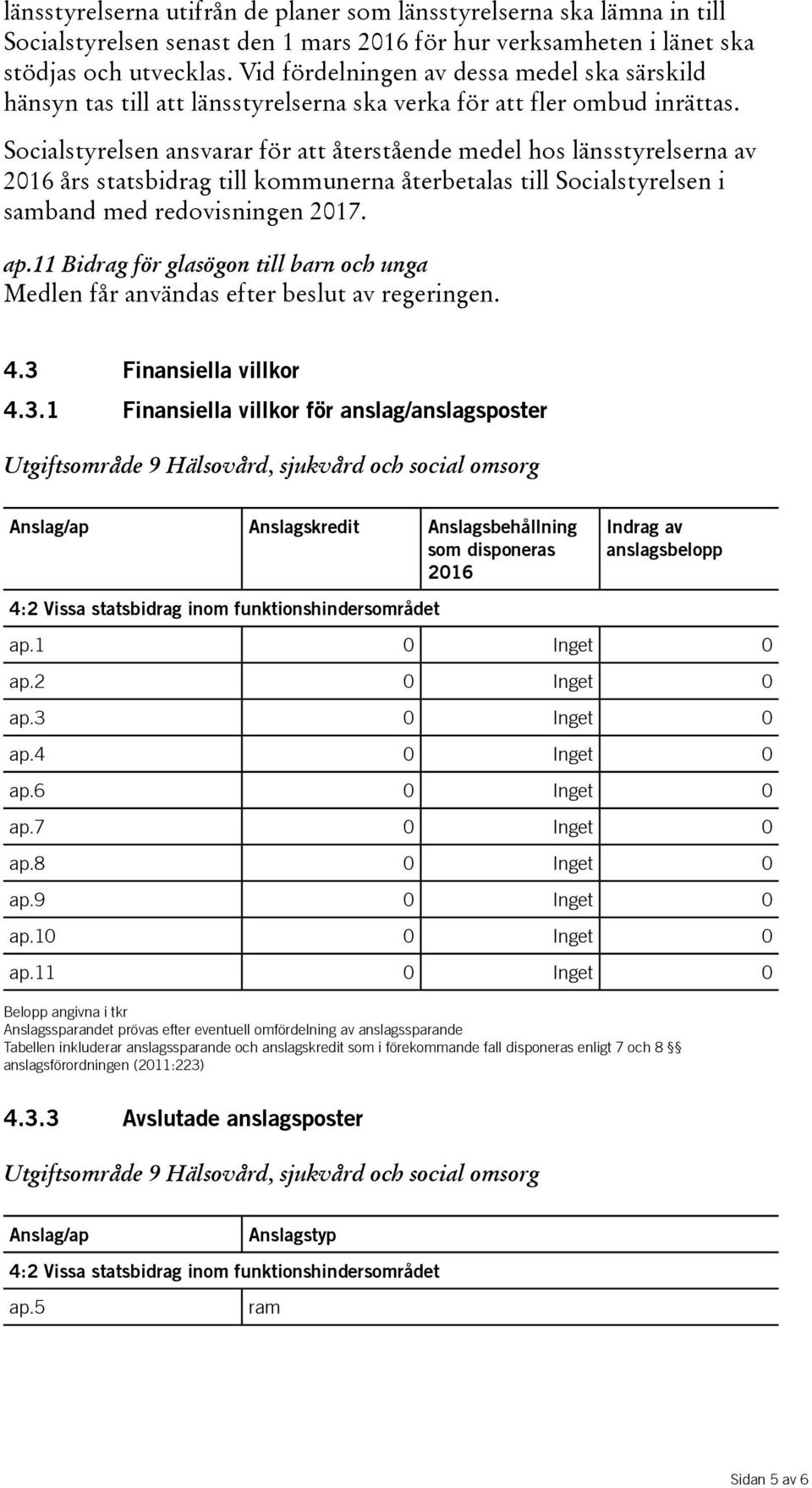 Socialstyrelsen ansvarar för att återstående medel hos länsstyrelserna av 2016 års statsbidrag till kommunerna återbetalas till Socialstyrelsen i samband med redovisningen 2017. ap.