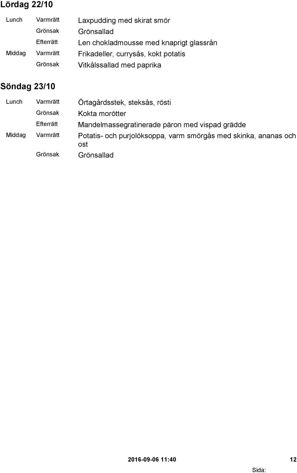 Varmrätt Örtagårdsstek, steksås, rösti Kokta morötter Mandelmassegratinerade päron med vispad