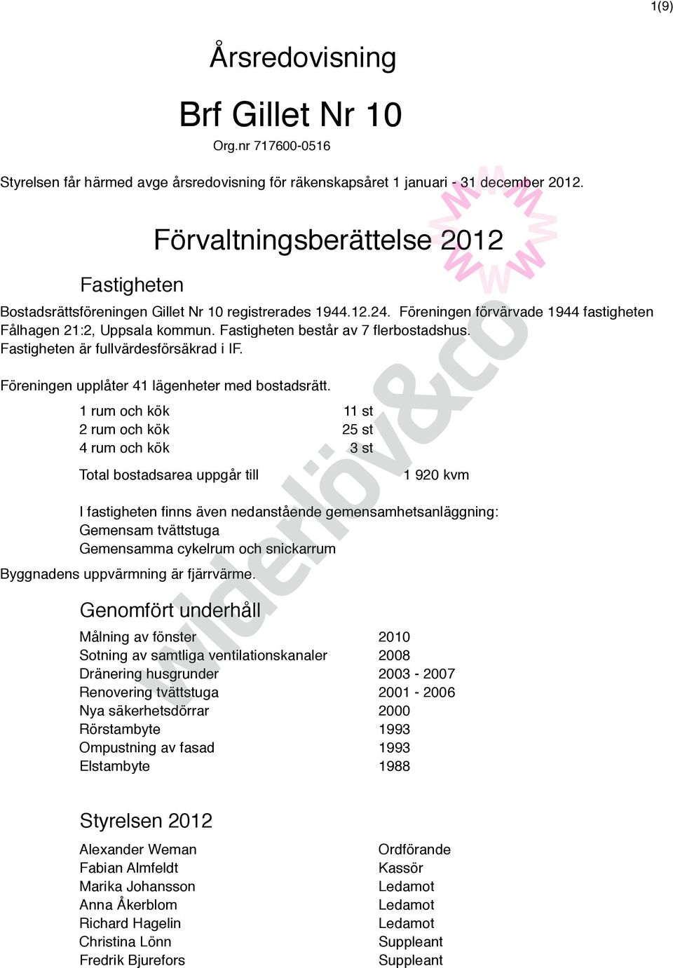 Fastigheten består av 7 flerbostadshus. Fastigheten är fullvärdesförsäkrad i IF. Föreningen upplåter 41 lägenheter med bostadsrätt.