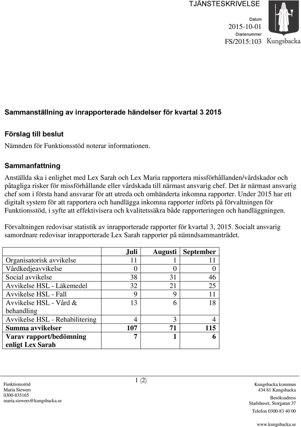 Det är närmast ansvarig chef som i första hand ansvarar för att utreda och omhänderta inkomna rapporter.
