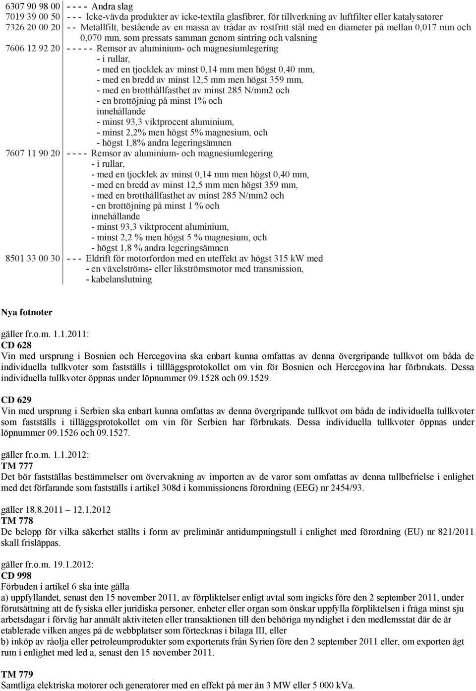 i rullar, - med en tjocklek av minst 0,14 mm men högst 0,40 mm, - med en bredd av minst 12,5 mm men högst 359 mm, - med en brotthållfasthet av minst 285 N/mm2 och - en brottöjning på minst 1% och